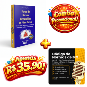 Combo de estudo sobre Tabelionato de Protesto e Ofícios de Distribuição em Minas Gerais, incluindo o Manual de Normas Extrajudiciais (e-book PDF) e o Código de Normas de MG em áudio (MP3).