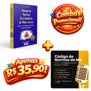 Combo de estudo para Registro Civil das Pessoas Jurídicas (RCPJ) de Minas Gerais, incluindo o Manual de Normas Extrajudiciais Livro V (e-book PDF) e o áudio-curso do Código de Normas de MG (MP3), por Eduardo Lopes Machado.